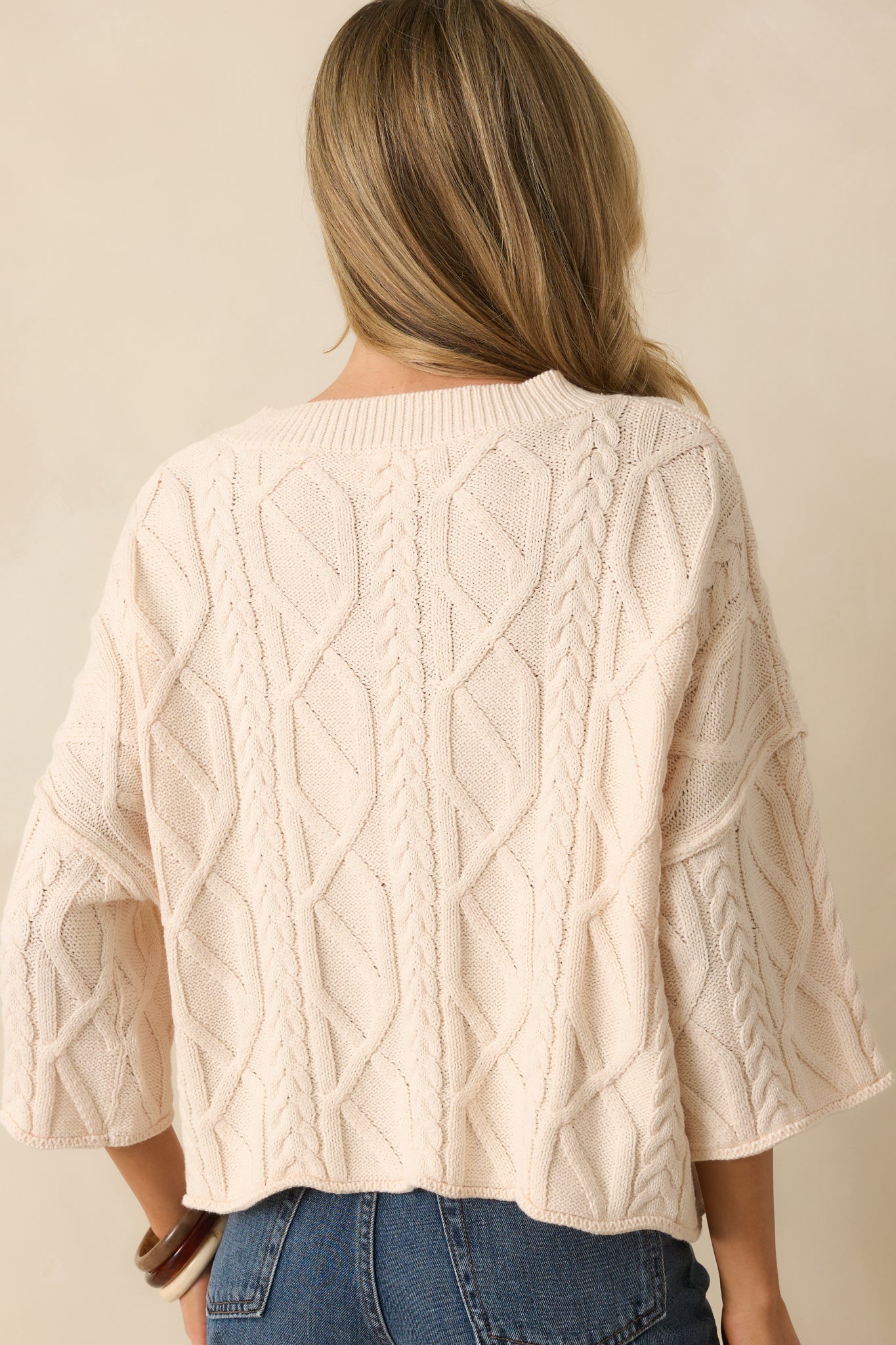 From The Start Ivory Cable Knit Cotton Crew Neck Sweater