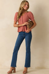 Keeping A Promise Rose Pink Knit Button Up Peplum Top