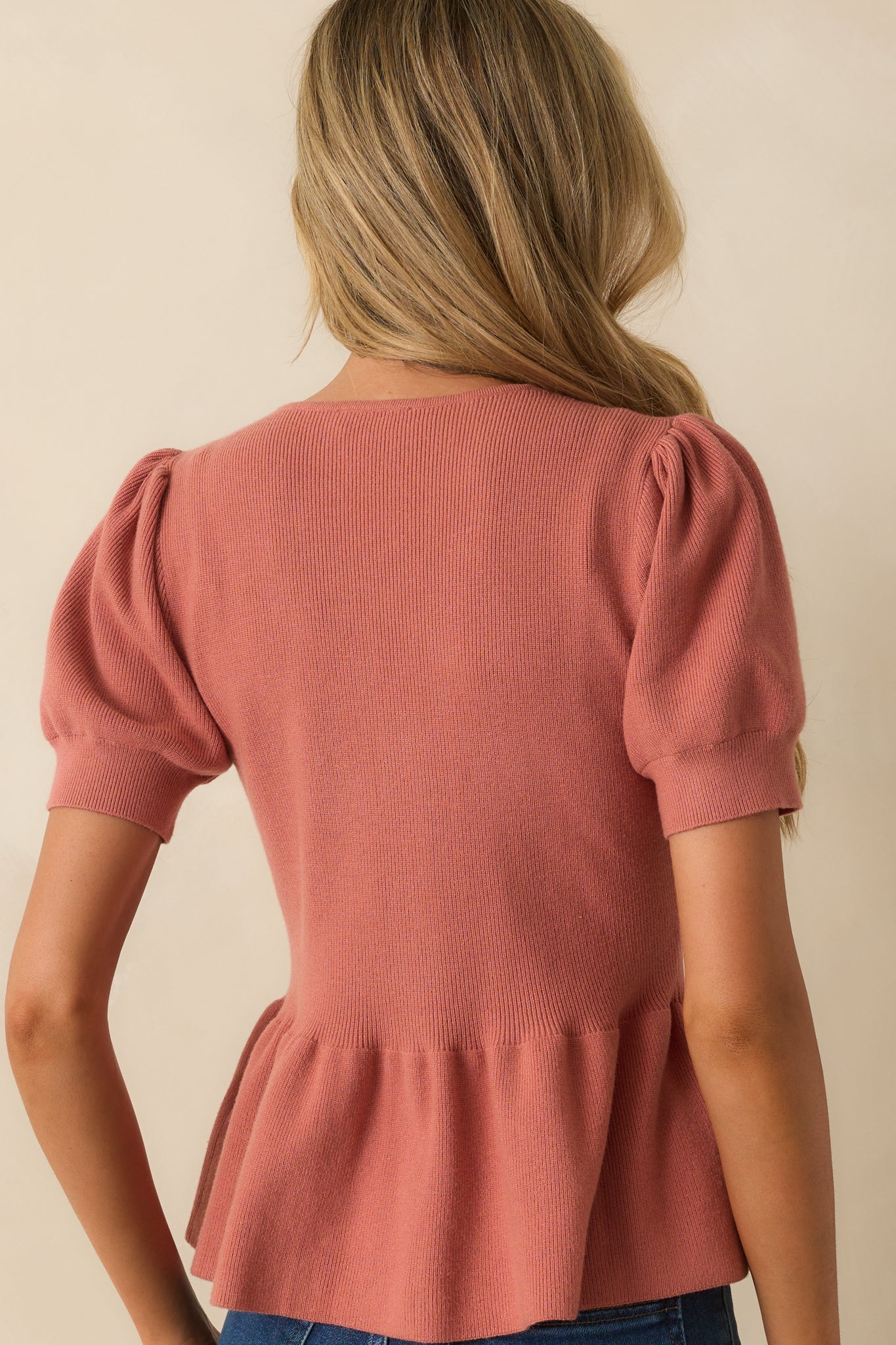 Keeping A Promise Rose Pink Knit Button Up Peplum Top