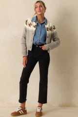 Right By Your Side Grey Multi Duck Print Button Up Cardigan