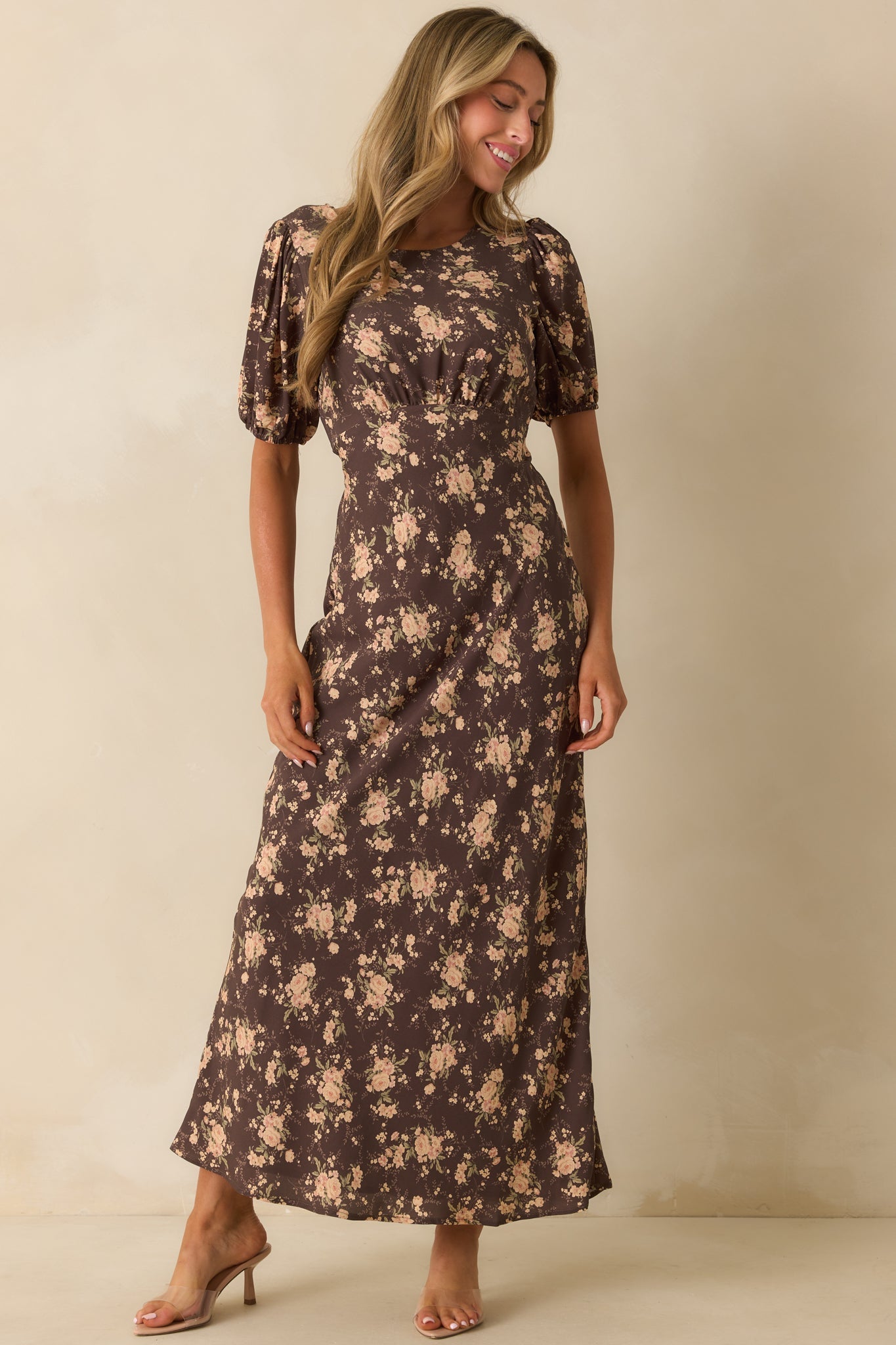 Into The Garden Chocolate Brown Multi Floral Print Maxi Dress