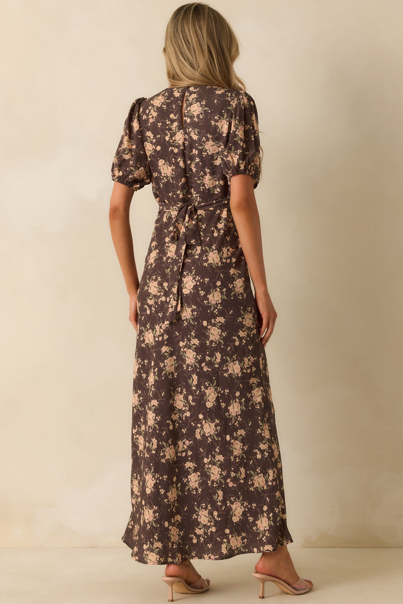 Into The Garden Chocolate Brown Multi Floral Print Maxi Dress