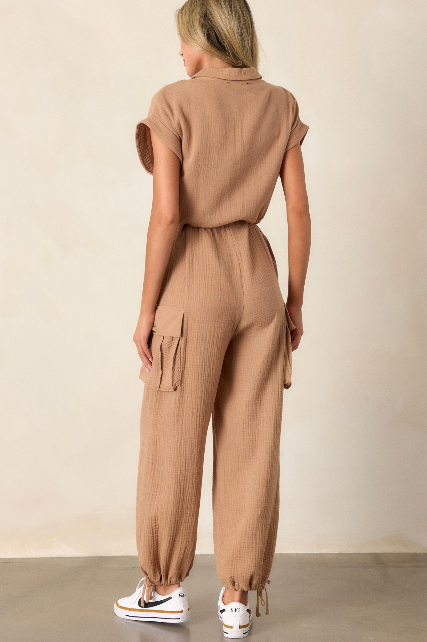 Skyline Soiree Camel Brown Cotton Gauze Jumpsuit