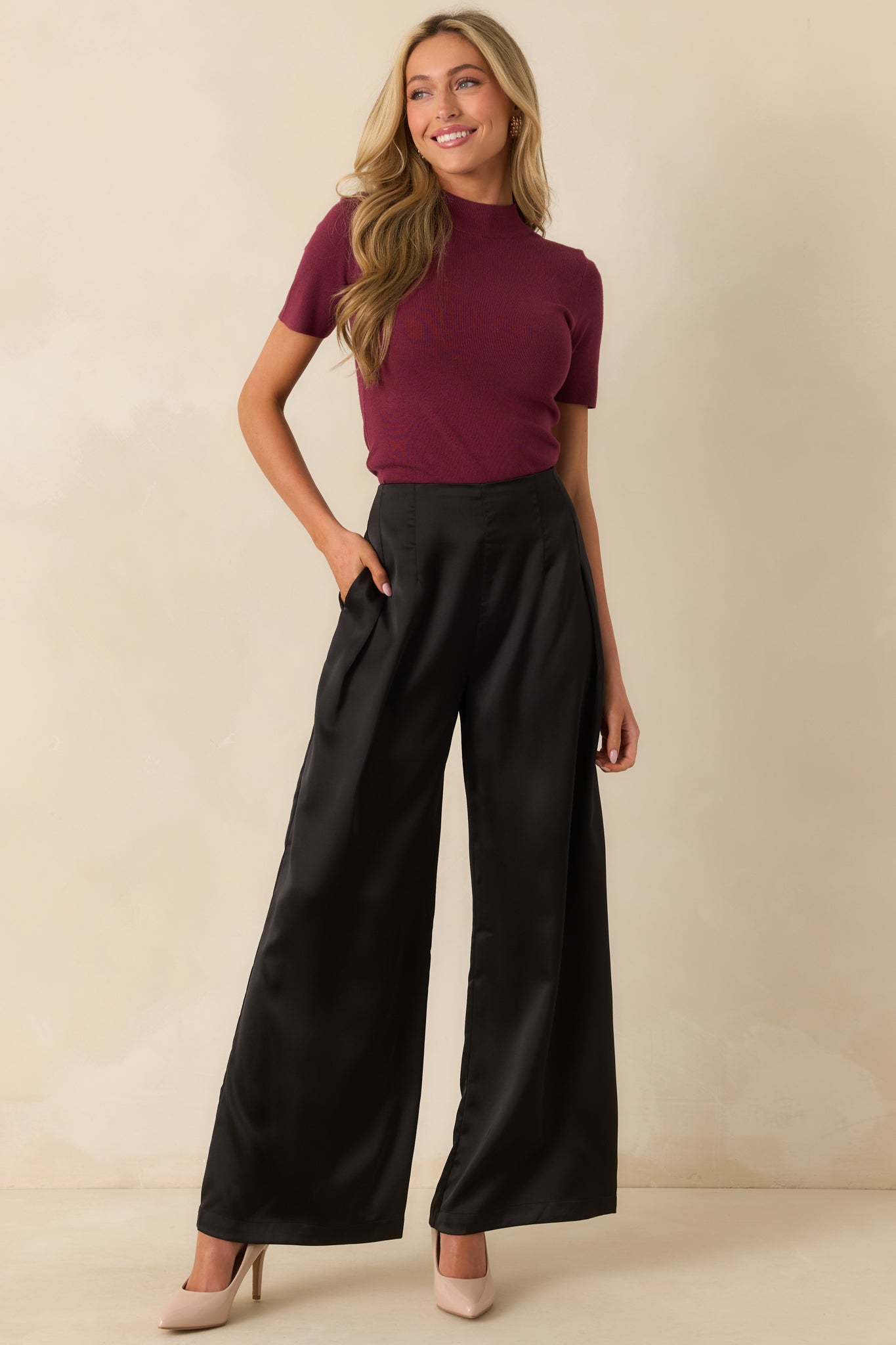 Gotta Love It Black Satin Wide Leg Pants