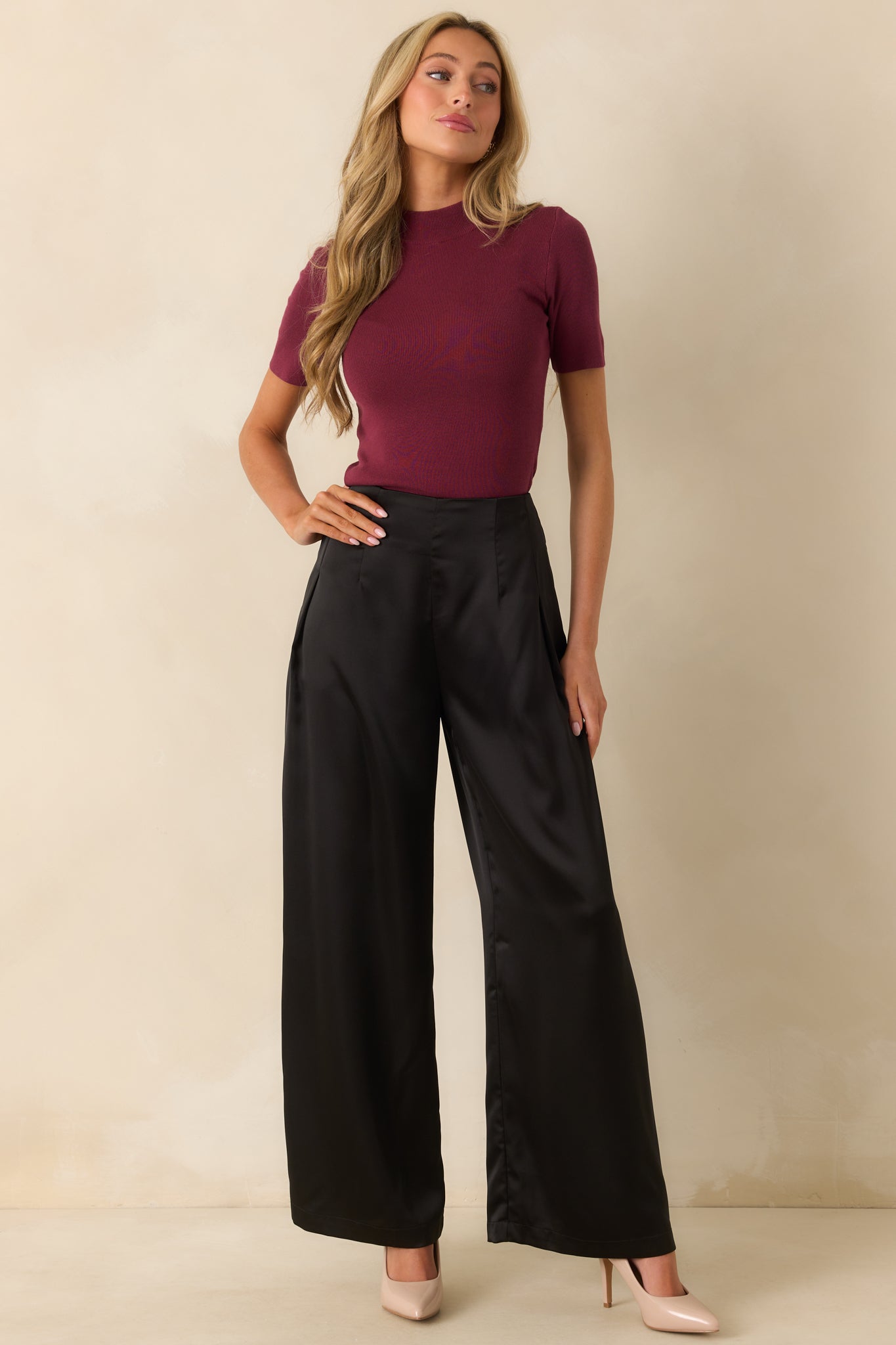 Gotta Love It Black Satin Wide Leg Pants