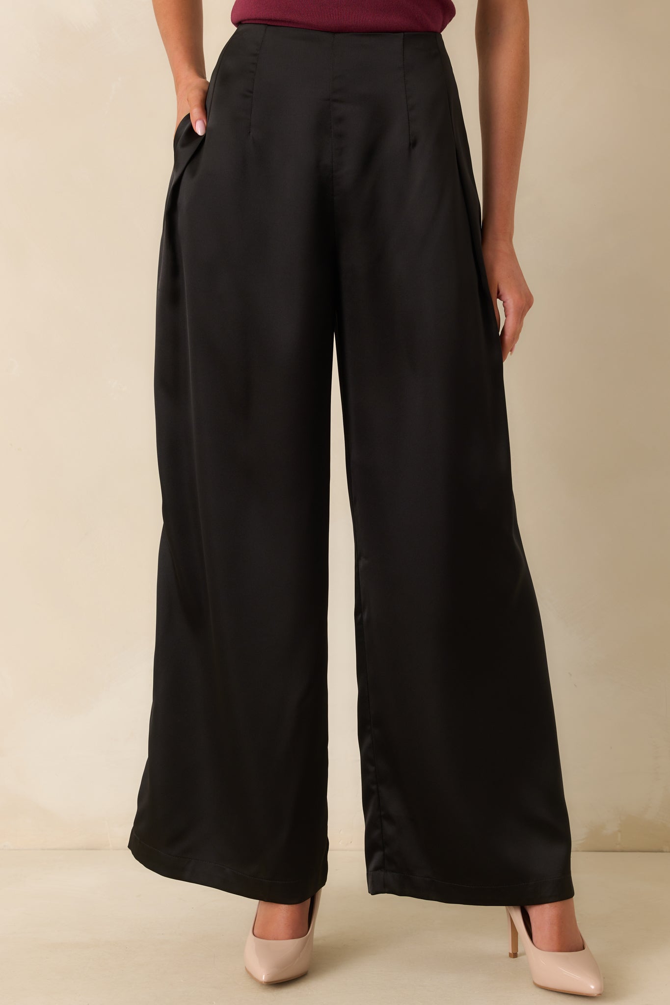 Gotta Love It Black Satin Wide Leg Pants