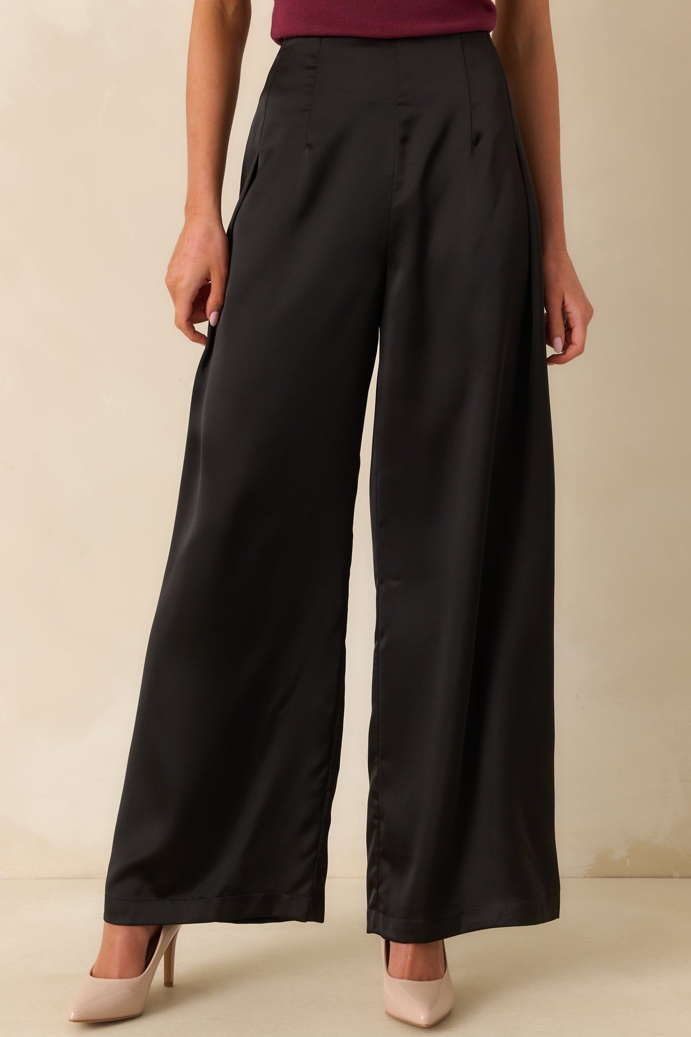 Gotta Love It Black Satin Wide Leg Pants