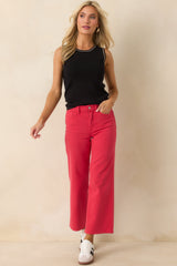 Into The Clouds Red Cropped Wide Leg Jeans