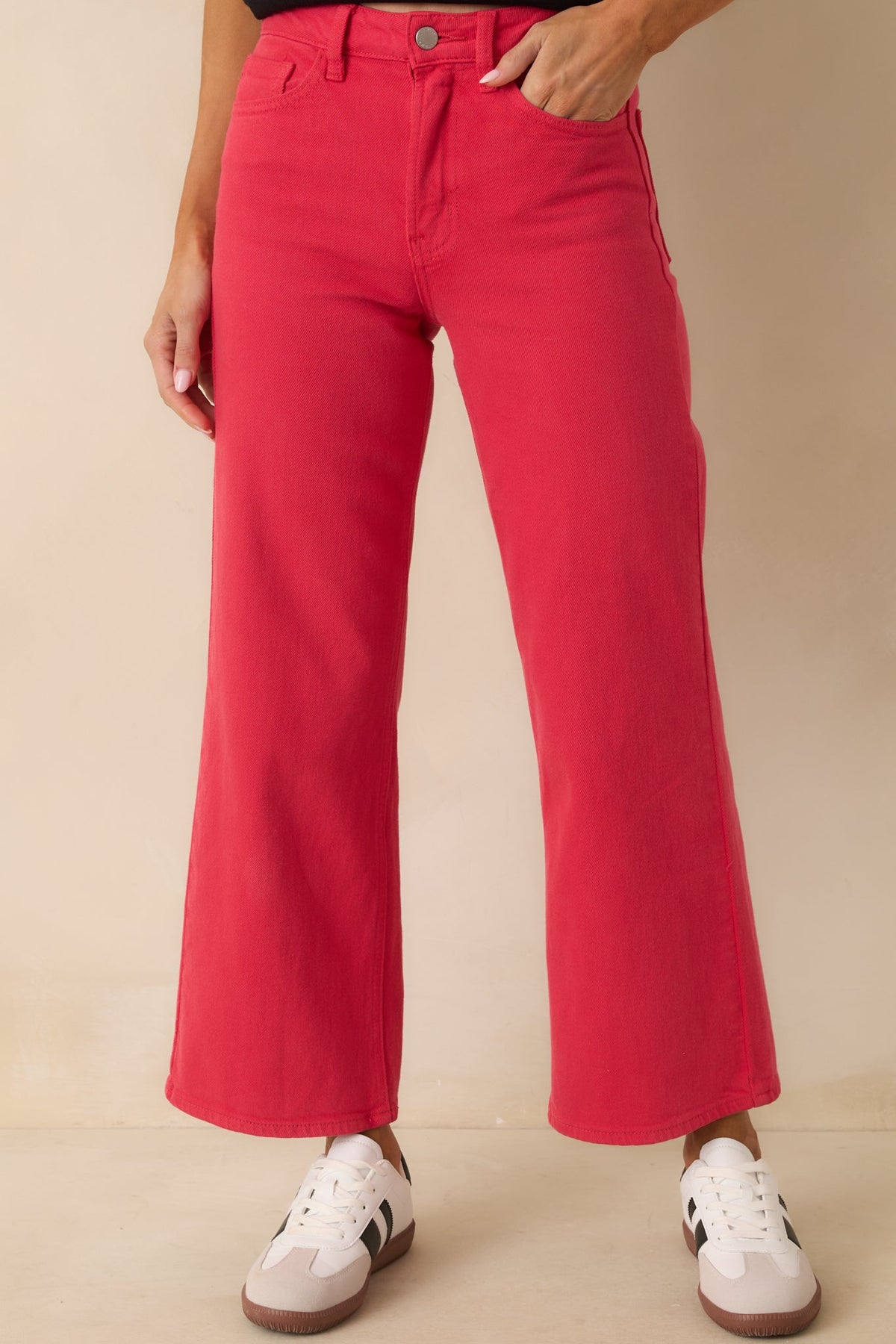 Into The Clouds Red Cropped Wide Leg Jeans