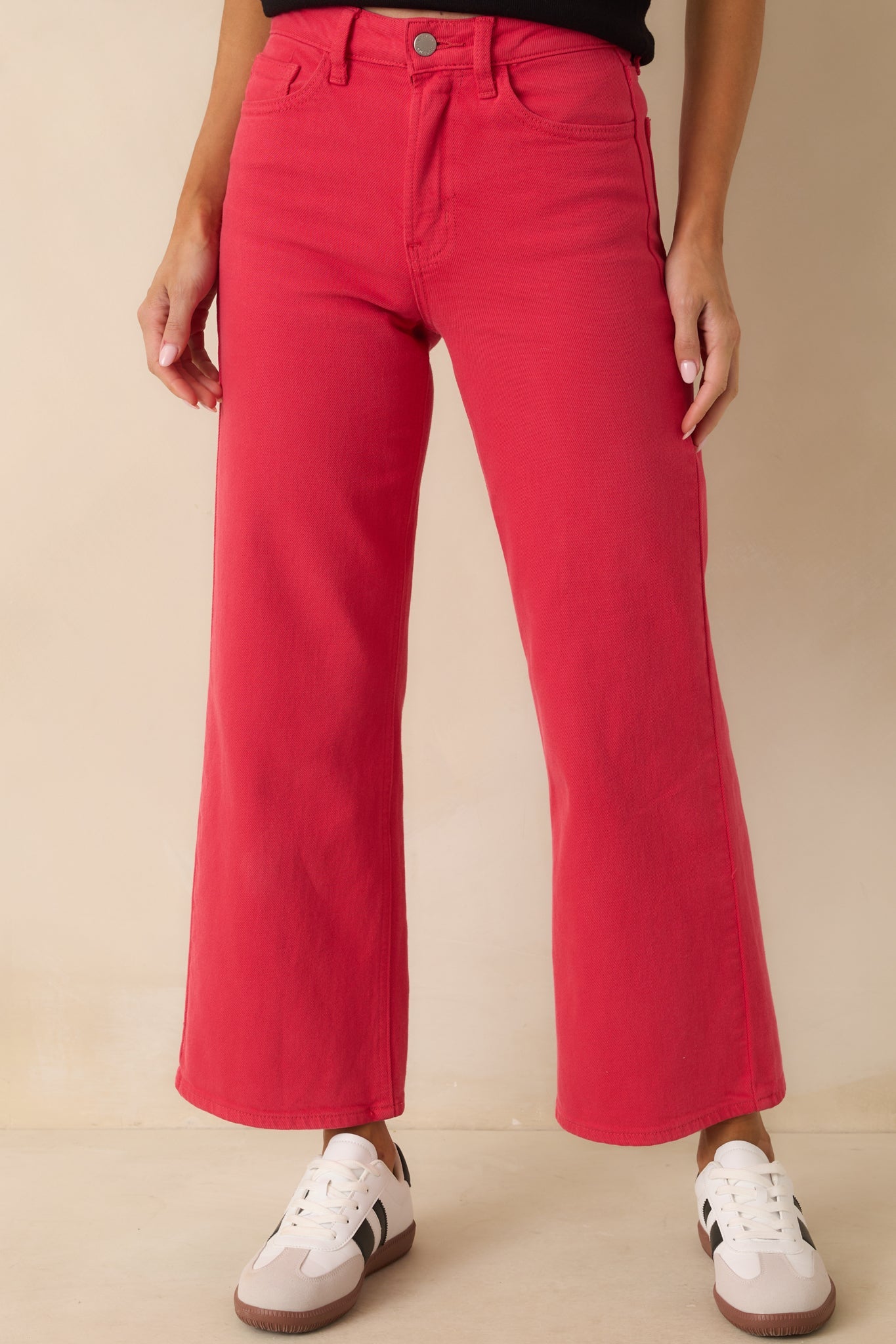 Into The Clouds Red Cropped Wide Leg Jeans