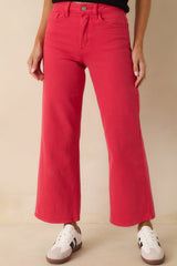 Into The Clouds Red Cropped Wide Leg Jeans