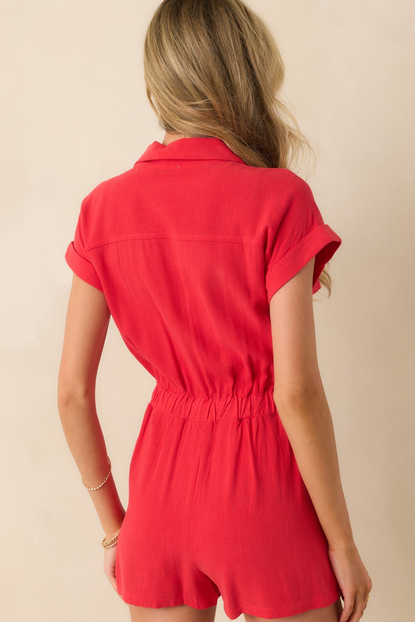 Dazzling Daybreak Red Button Front Romper