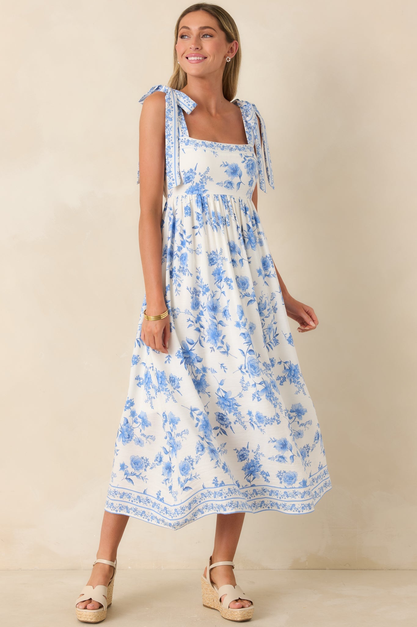 Where Grace Grows Blue Floral Tie Strap Maxi Dress