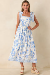 Where Grace Grows Blue Floral Tie Strap Maxi Dress