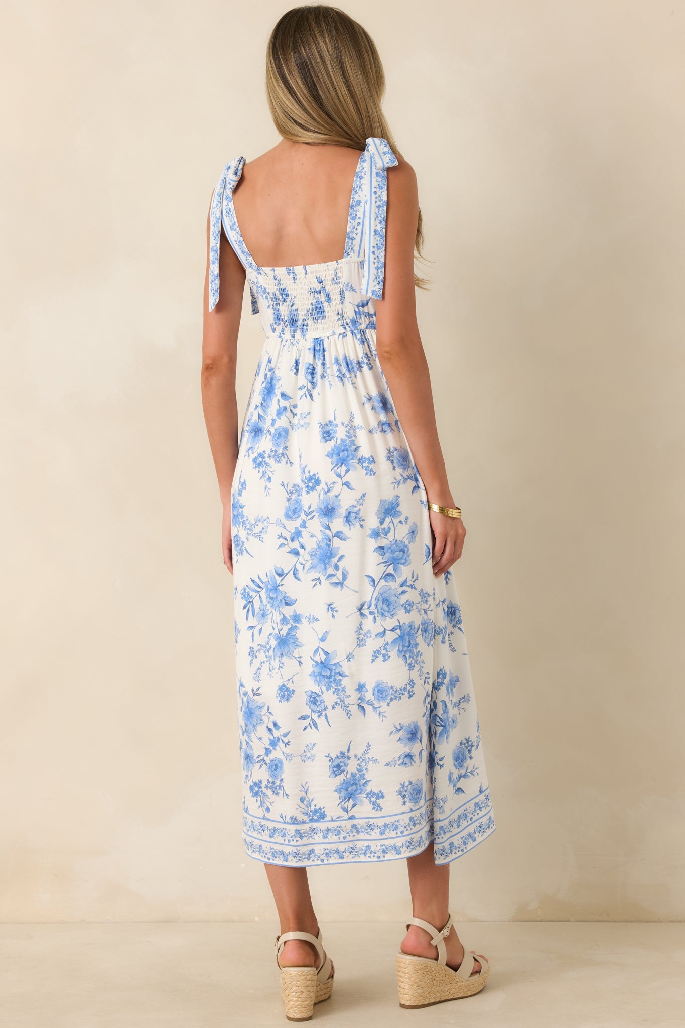 Where Grace Grows Blue Floral Tie Strap Maxi Dress