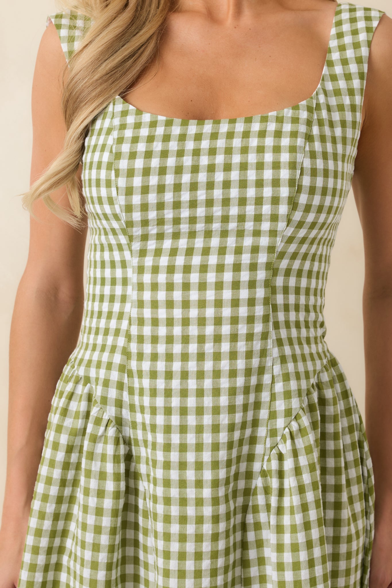 Talk Birdie to Me Green Gingham Sleeveless Maxi Dress