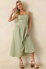 Talk Birdie to Me Green Gingham Sleeveless Maxi Dress