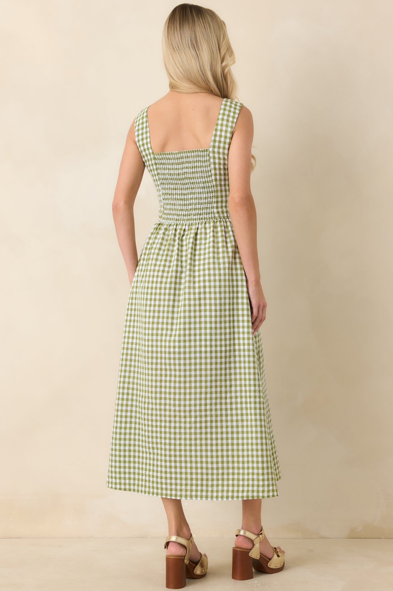 Talk Birdie to Me Green Gingham Sleeveless Maxi Dress