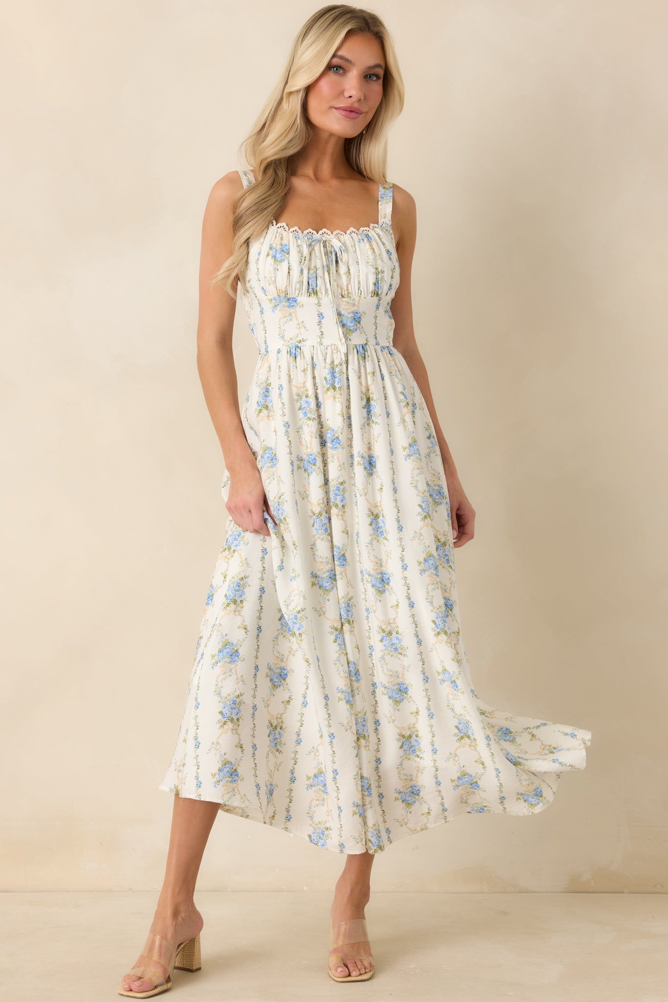 Daisy Chain Darling Light Blue Floral Print Midi Dress