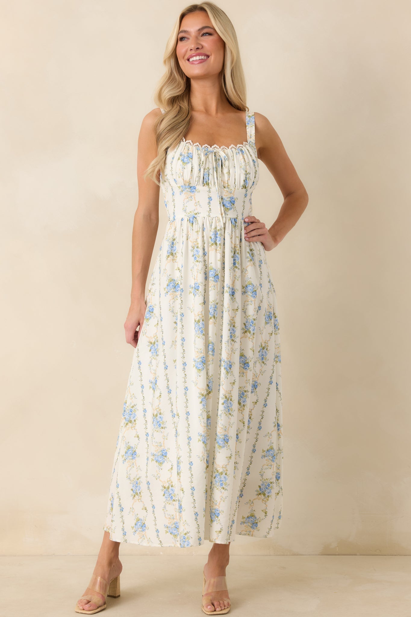Daisy Chain Darling Light Blue Floral Print Midi Dress