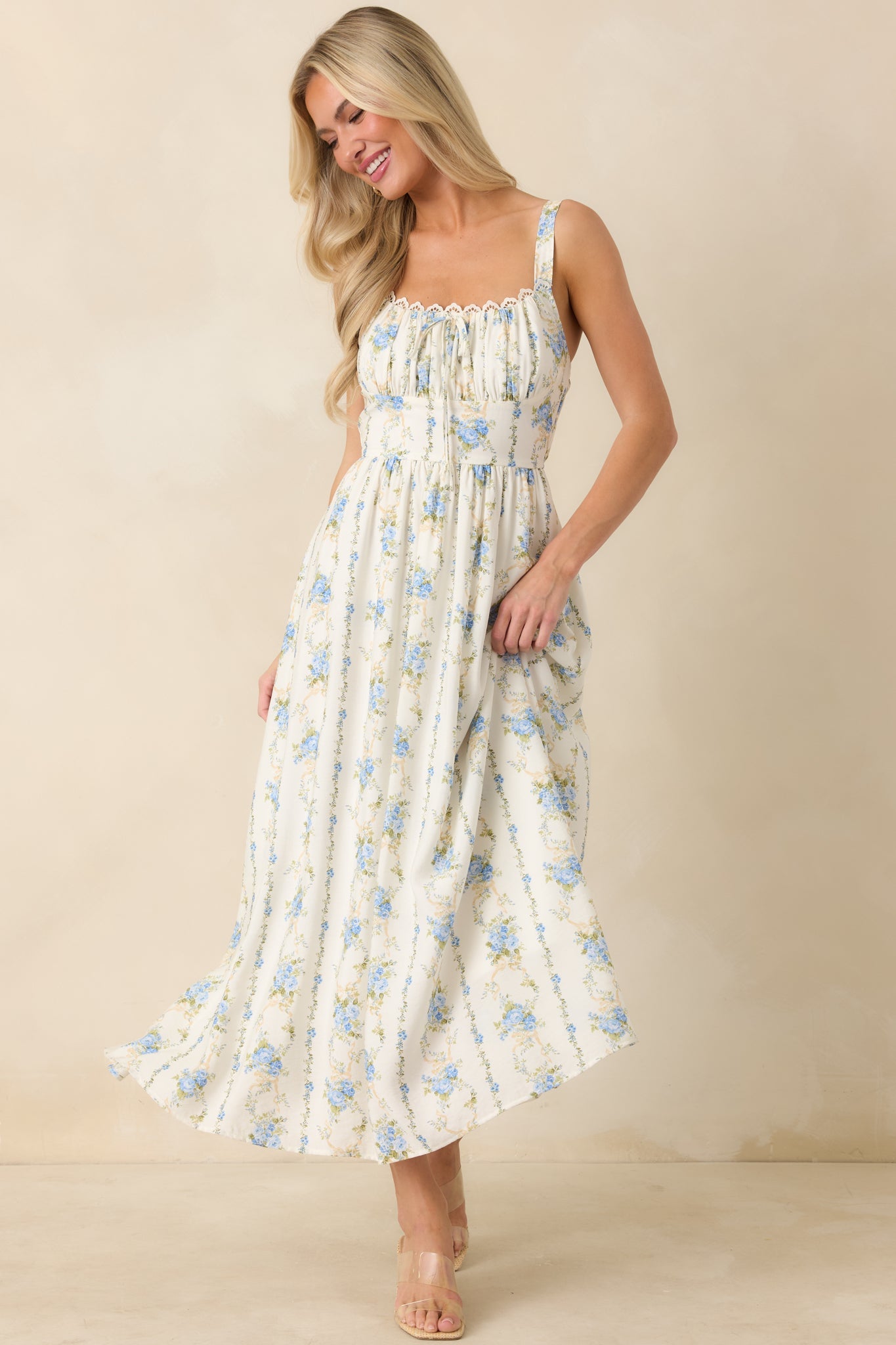 Daisy Chain Darling Light Blue Floral Print Midi Dress