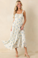 Daisy Chain Darling Light Blue Floral Print Midi Dress