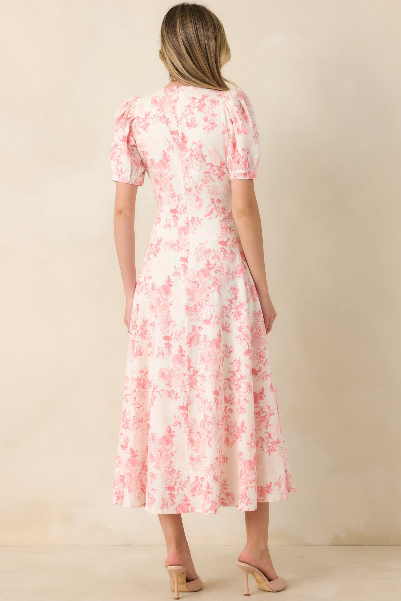 Dapper Darling Coral Pink Floral Linen Blend Draped Maxi Dress