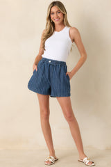 FRNCH Chicamia Dark Wash Stripe Cotton Denim Shorts