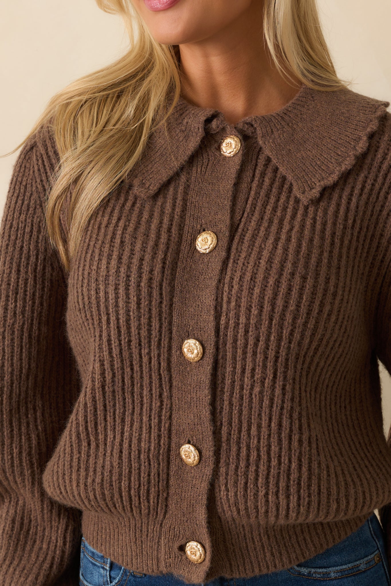 Need Something New Brown Ribbed Knit Button Up Cardigan