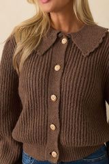 Need Something New Brown Ribbed Knit Button Up Cardigan