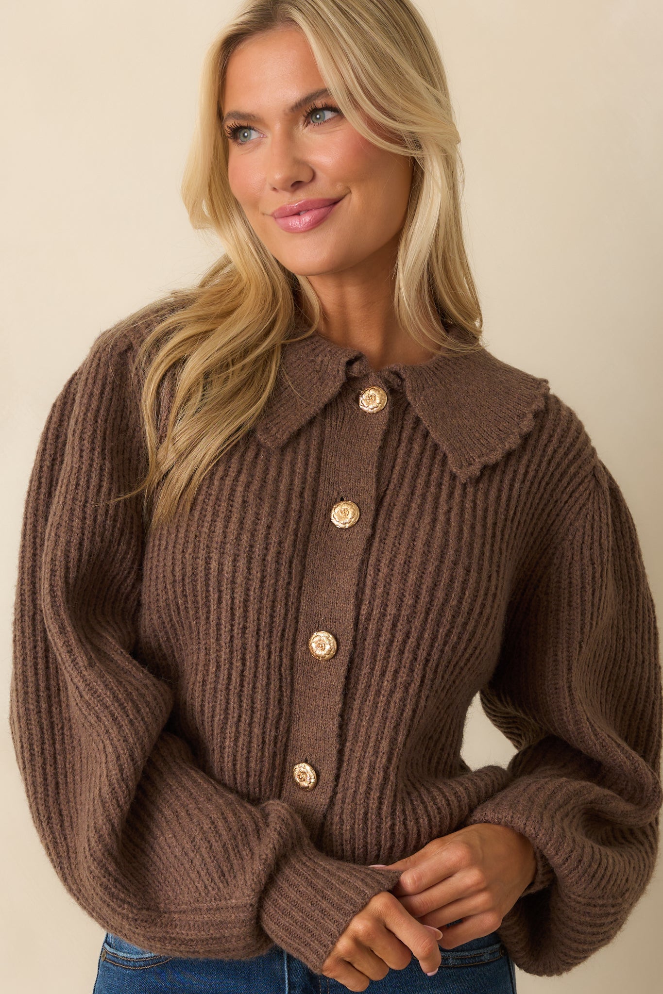 Need Something New Brown Ribbed Knit Button Up Cardigan