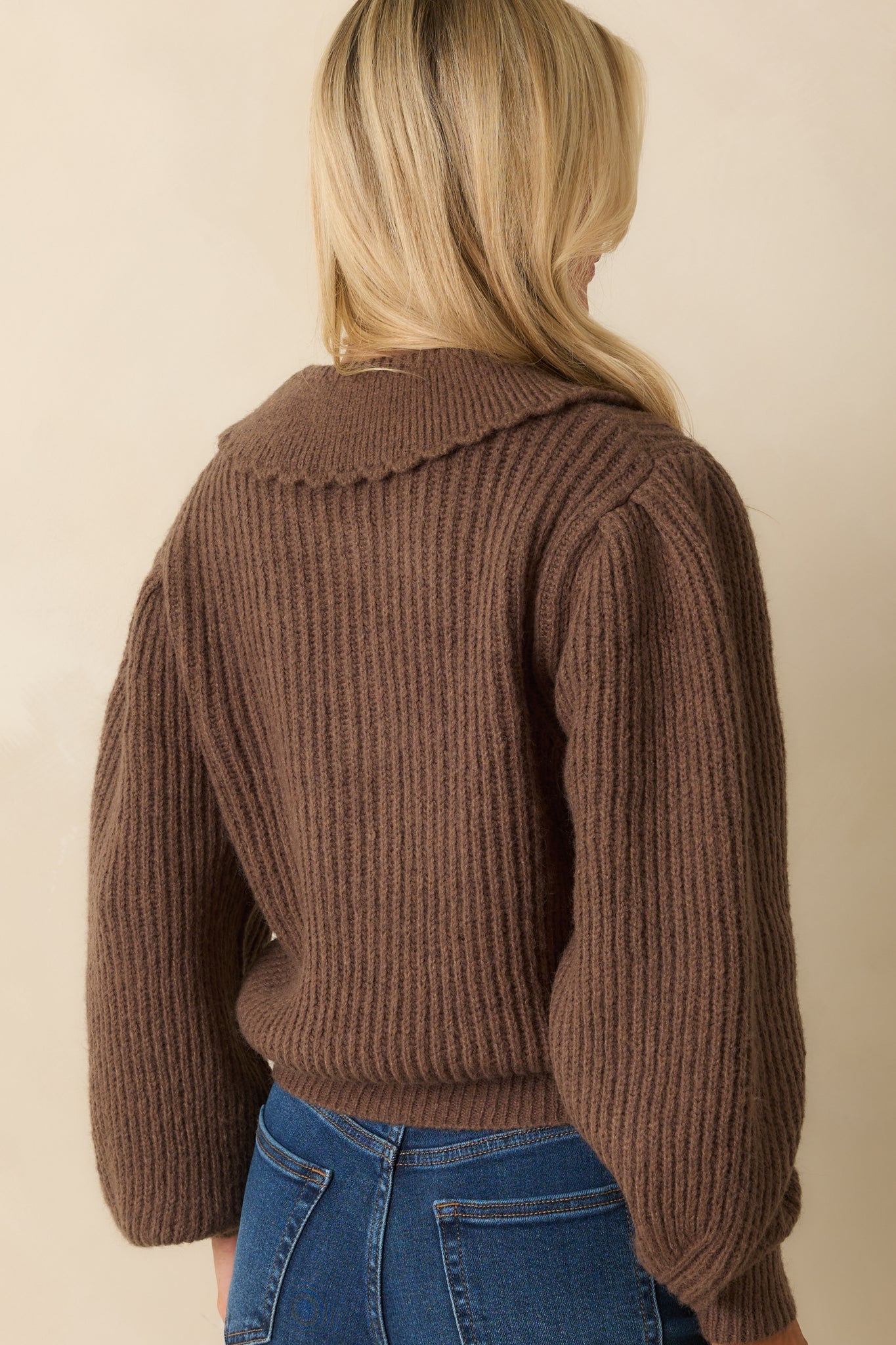 Need Something New Brown Ribbed Knit Button Up Cardigan