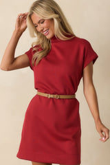At The End Of The Day Red Mock Neck Cap Sleeve Mini Dress