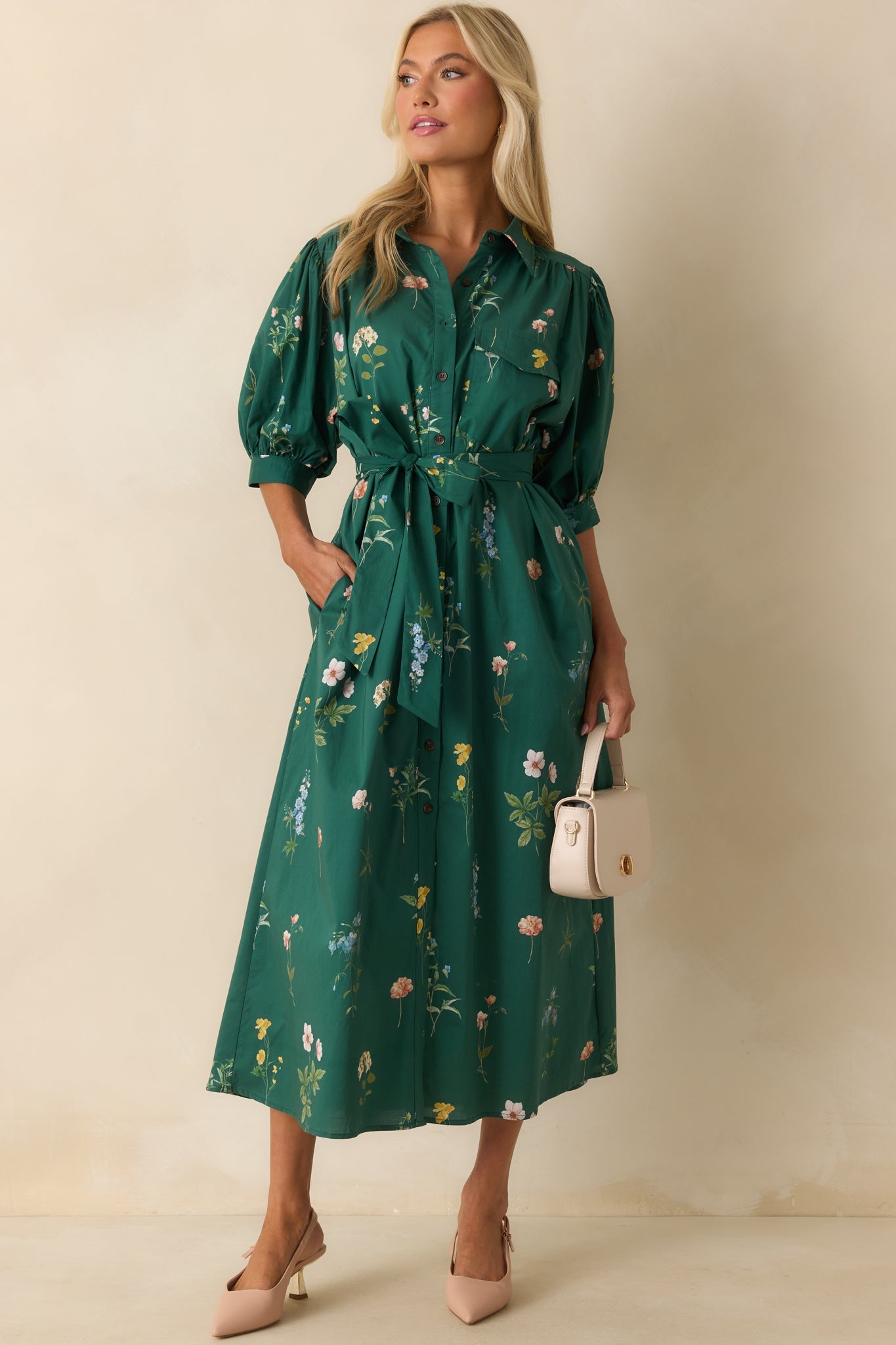 A Better Idea Forest Green Multi Floral Print Cotton Maxi Dress