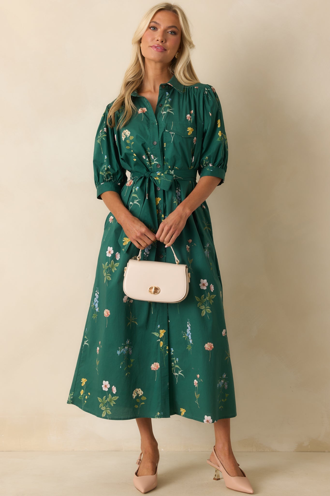 A Better Idea Forest Green Multi Floral Print Cotton Maxi Dress