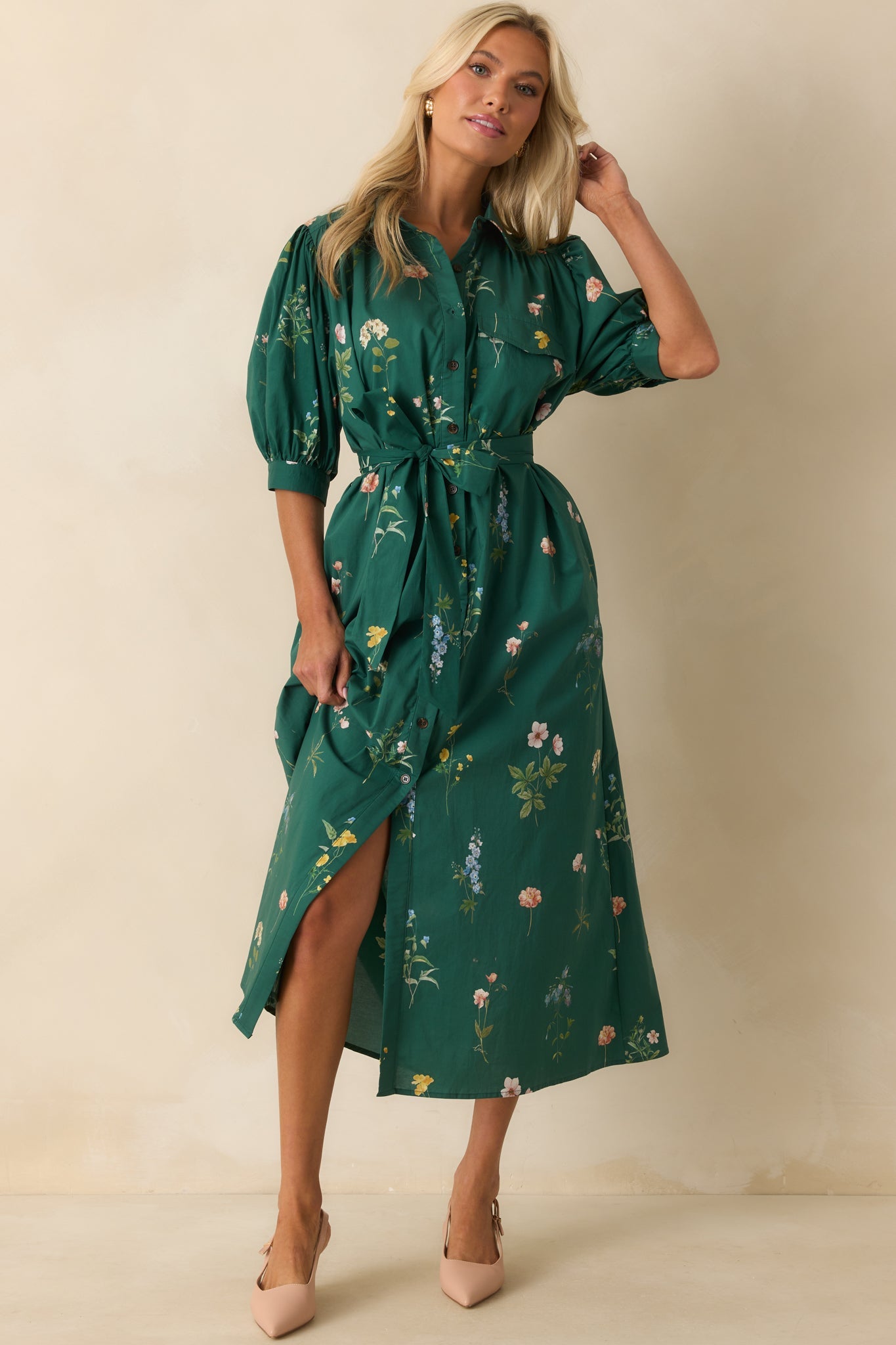A Better Idea Forest Green Multi Floral Print Cotton Maxi Dress