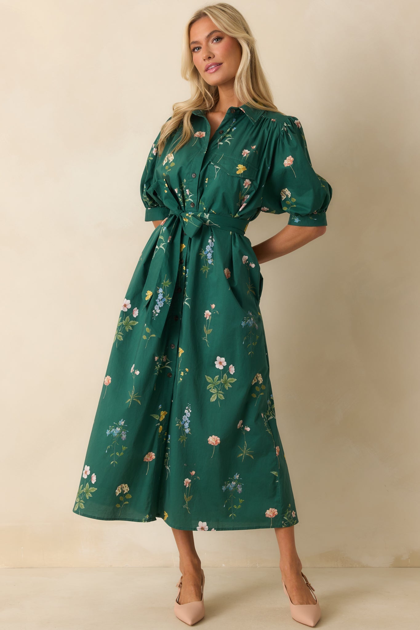 A Better Idea Forest Green Multi Floral Print Cotton Maxi Dress