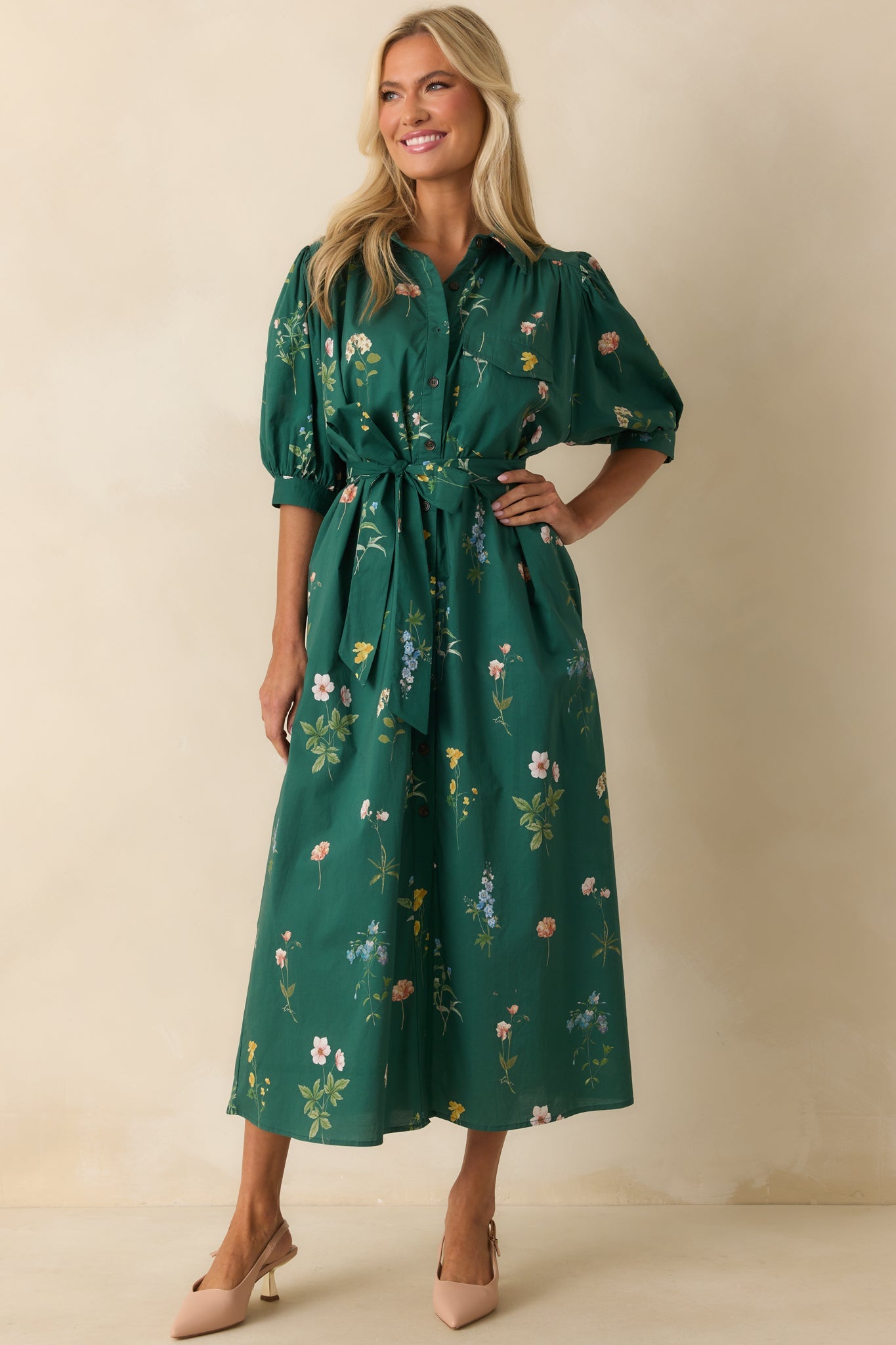 A Better Idea Forest Green Multi Floral Print Cotton Maxi Dress