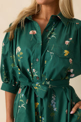 A Better Idea Forest Green Multi Floral Print Cotton Maxi Dress