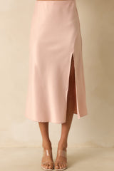 Park Avenue Glam Blush Pink Satin Midi Skirt