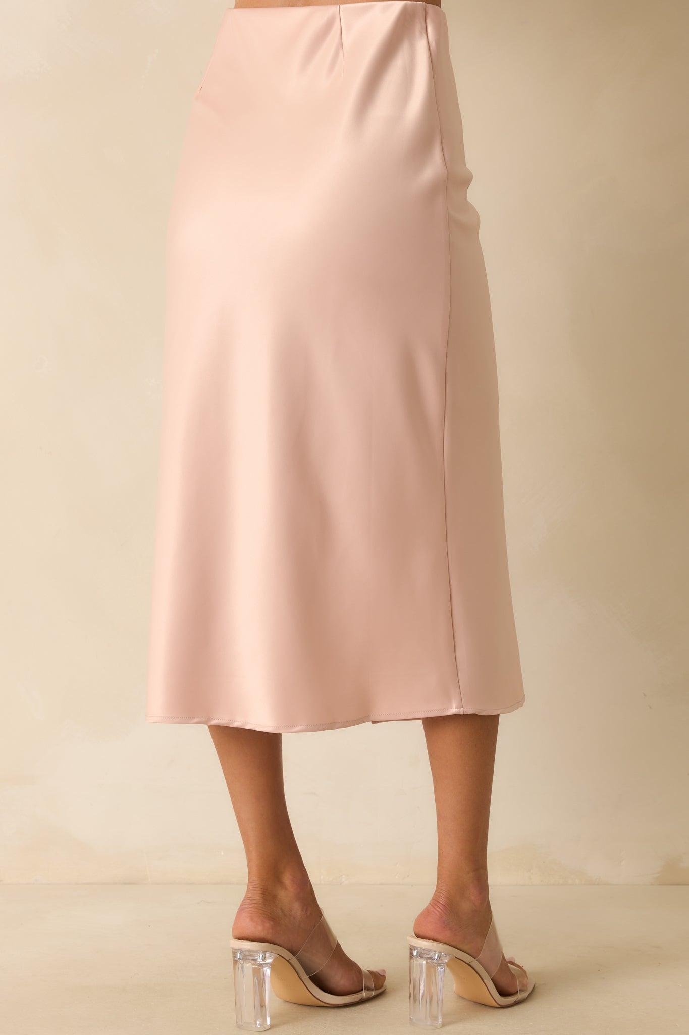Park Avenue Glam Blush Pink Satin Midi Skirt