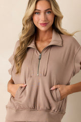 In The Know Cotton Light Mocha Half-Zip Pullover