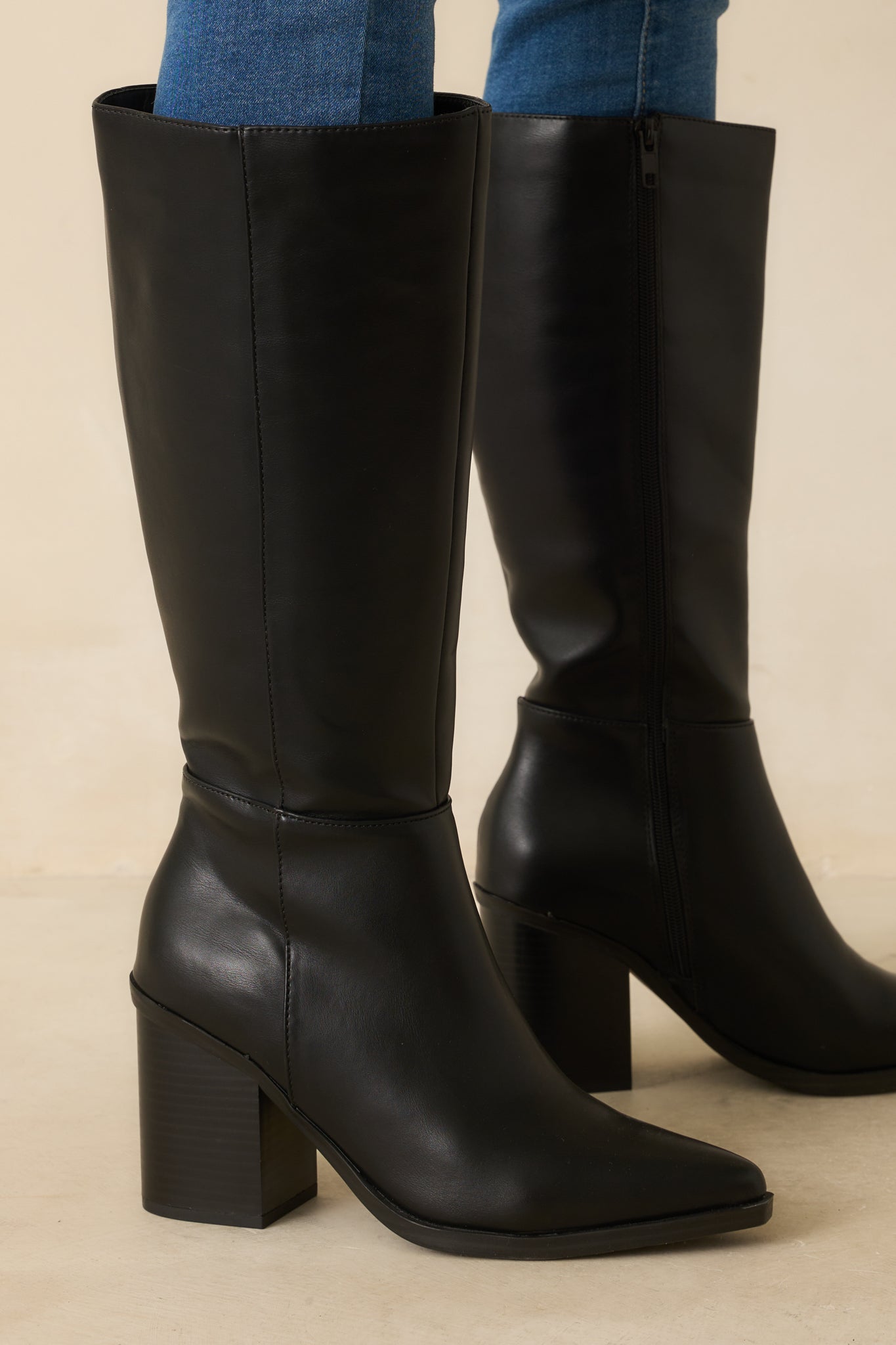 On The Right Foot Black Faux Leather Knee High Boots