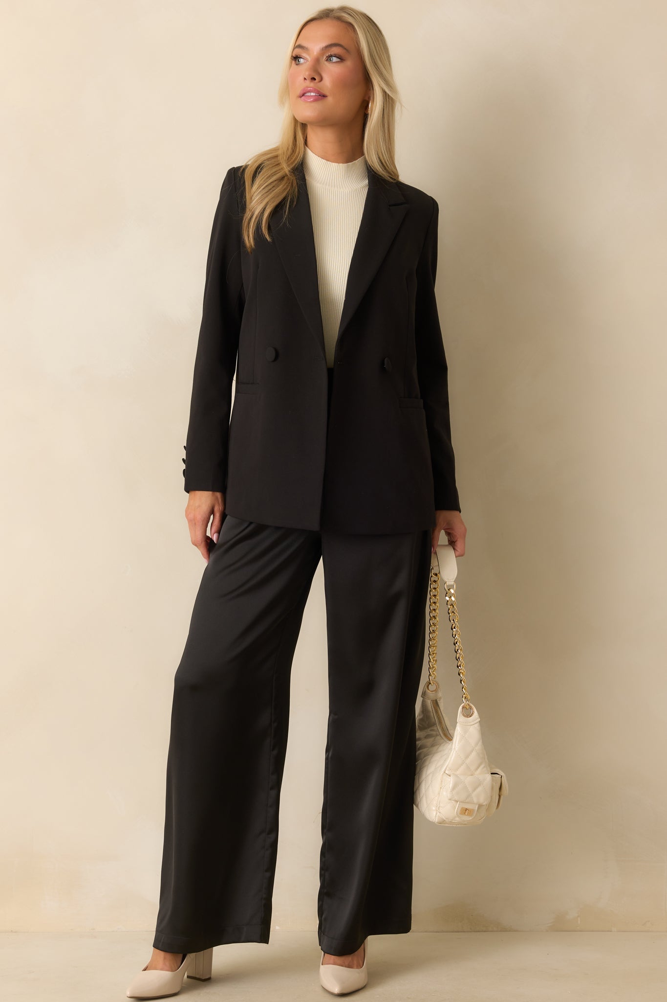 Gotta Love It Black Satin Wide Leg Pants