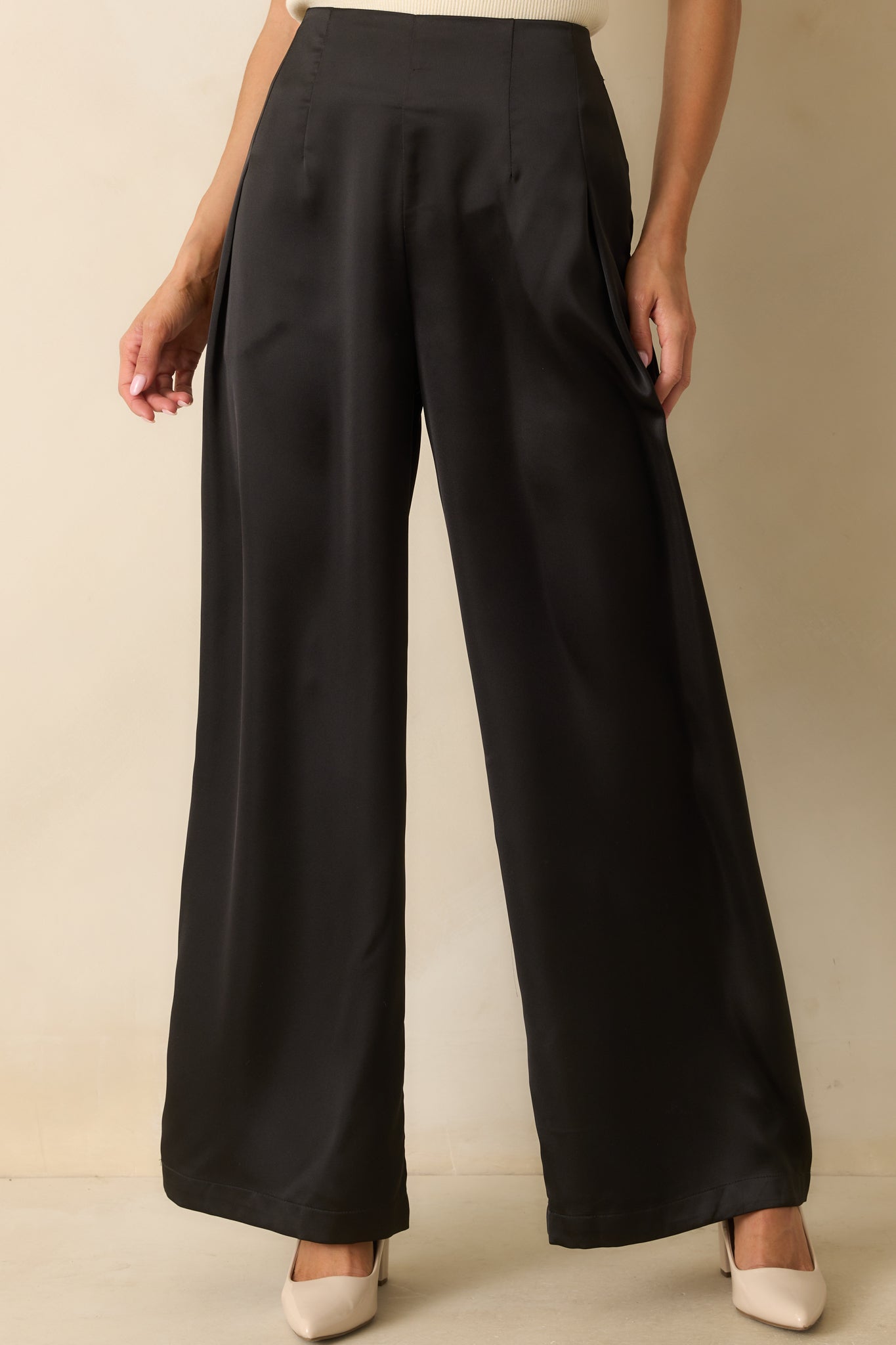 Gotta Love It Black Satin Wide Leg Pants
