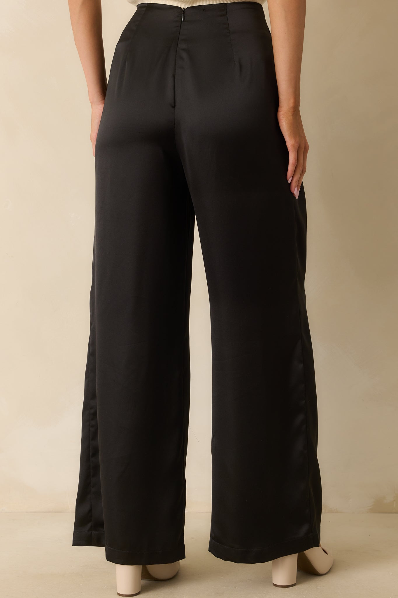 Gotta Love It Black Satin Wide Leg Pants