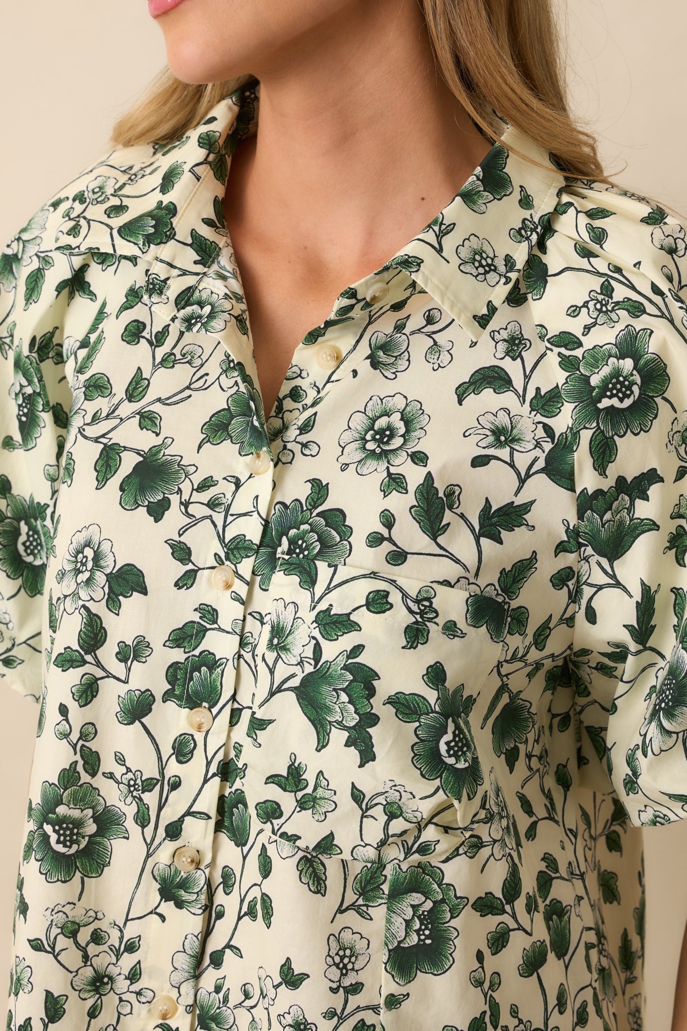 A Sweet Surprise Green Floral Print Cotton Puff Sleeve Top