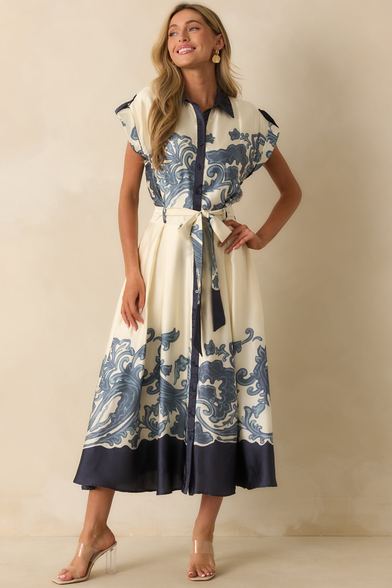 Nothing Left To Say Navy Multi Print Contrast Trim Maxi Dress