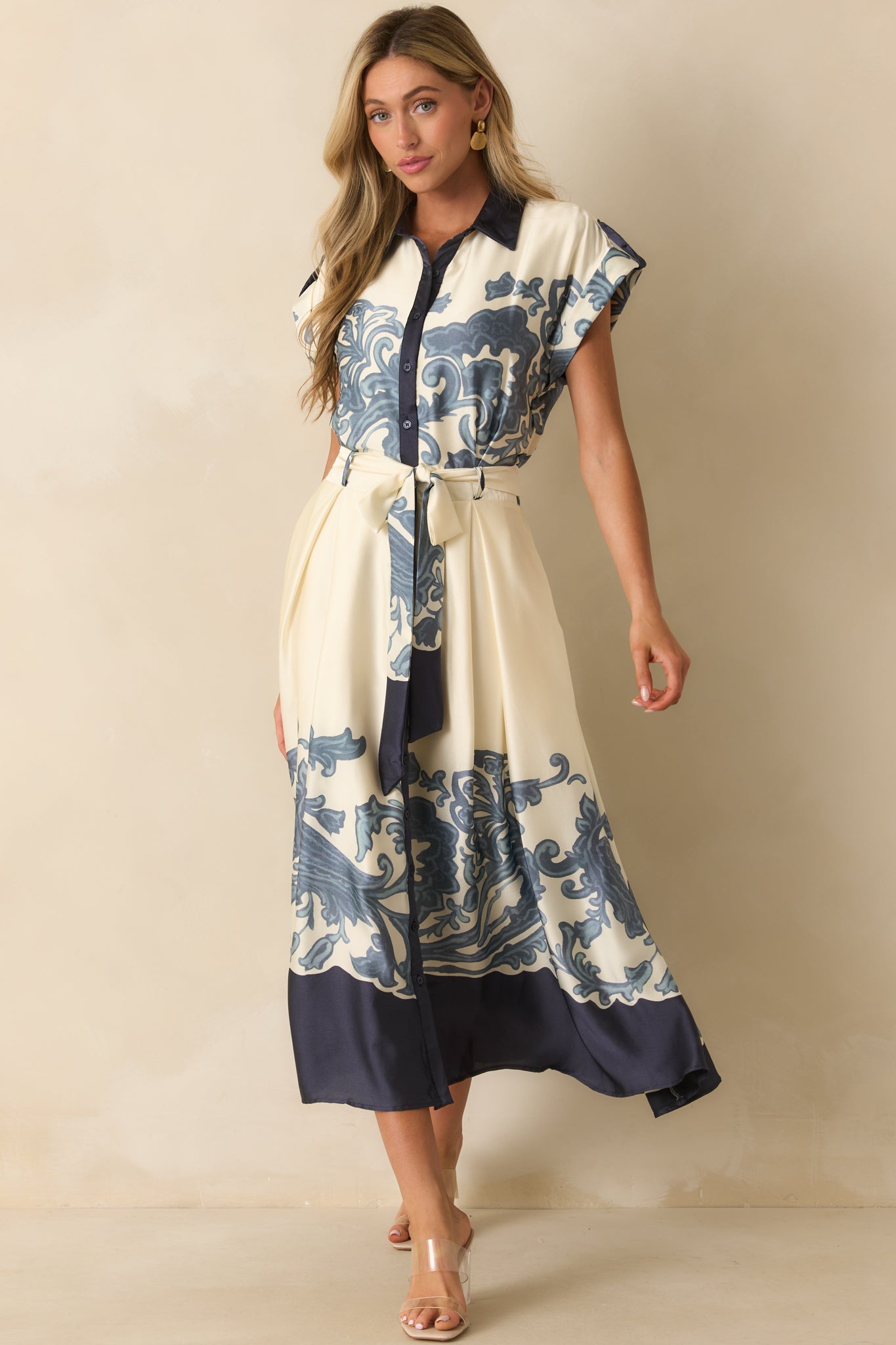 Nothing Left To Say Navy Multi Print Contrast Trim Maxi Dress