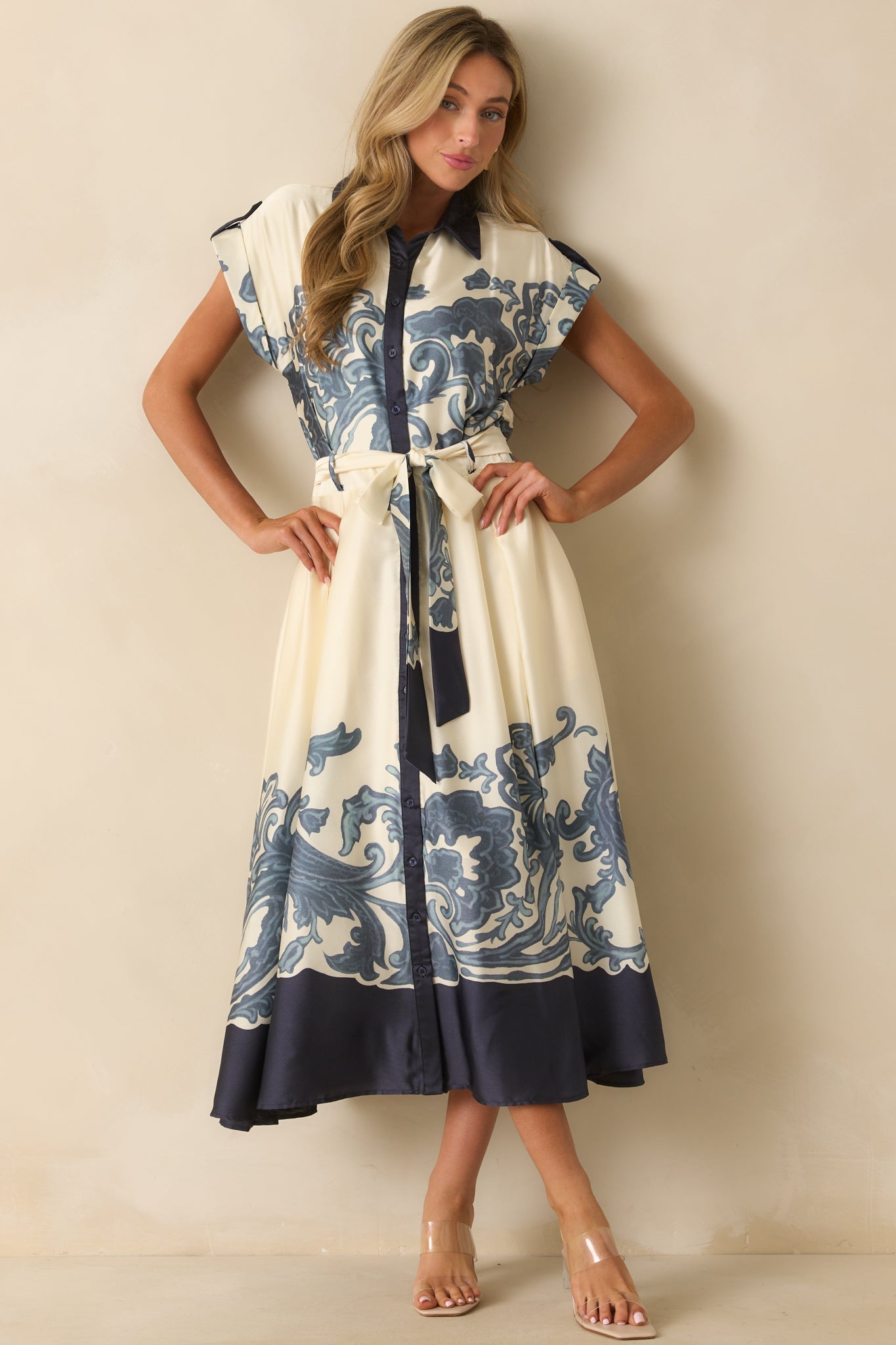 Nothing Left To Say Navy Multi Print Contrast Trim Maxi Dress